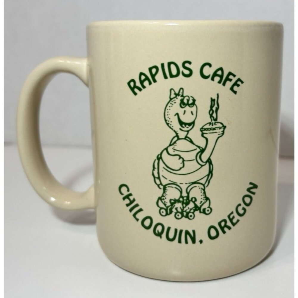 Vintage Rapids Cafe Oregon Diner Mug Rollerskating Turtle Restaurant Ware